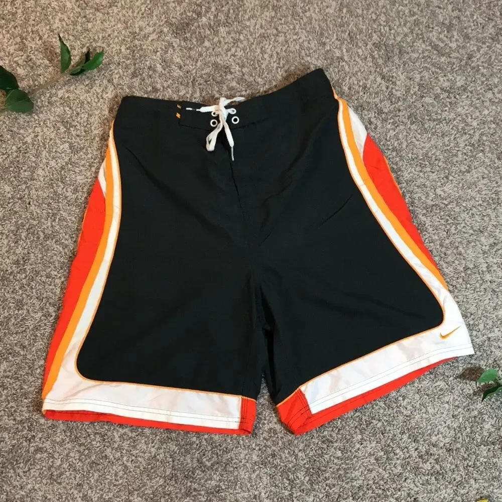 Nike Mens Medium Swim Trunks Board Shorts Gray Orange Swim Bottoms